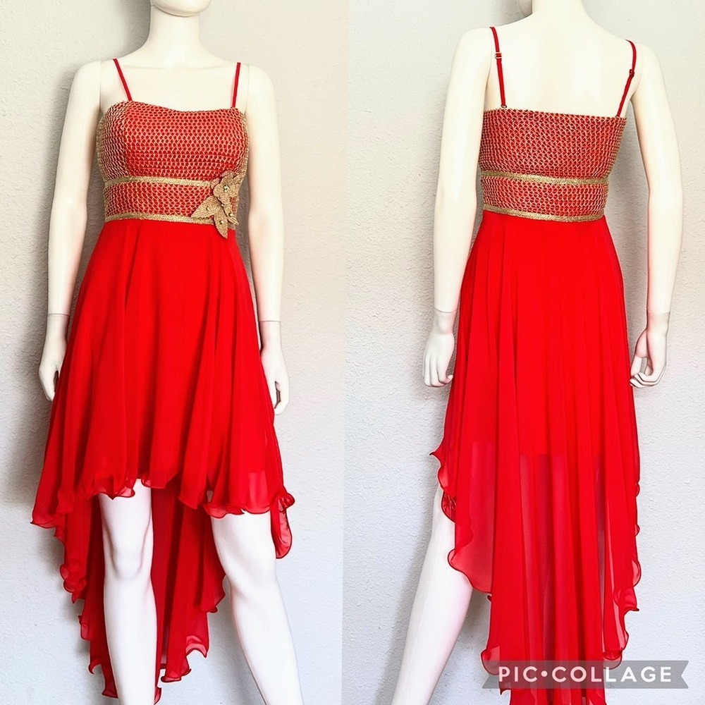 NEW WOMEN HIGH LOW CHIFFON DRESS SWEETHEART NECKLINE LINED CORAL REMOVABLE STRAP